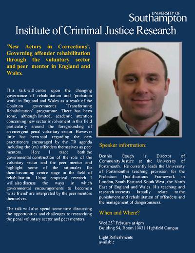 'New Actors in Corrections' Dr Dennis Gough